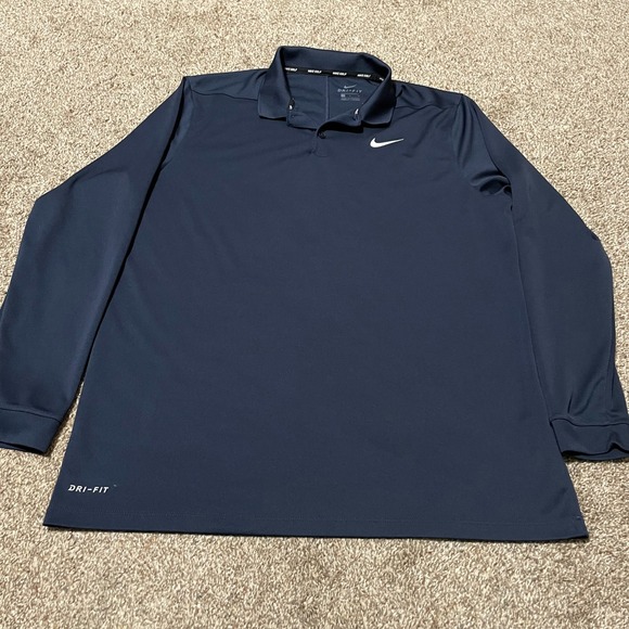 Nike Golf Dri-FIT Long Sleeve Polo Shirt Mens Large Blue Athletic - Picture 1 of 5